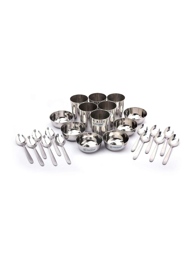 Stainless Steel Heavy Guage Mirror Finish Happy Dinner Set Serveware 30Pcs