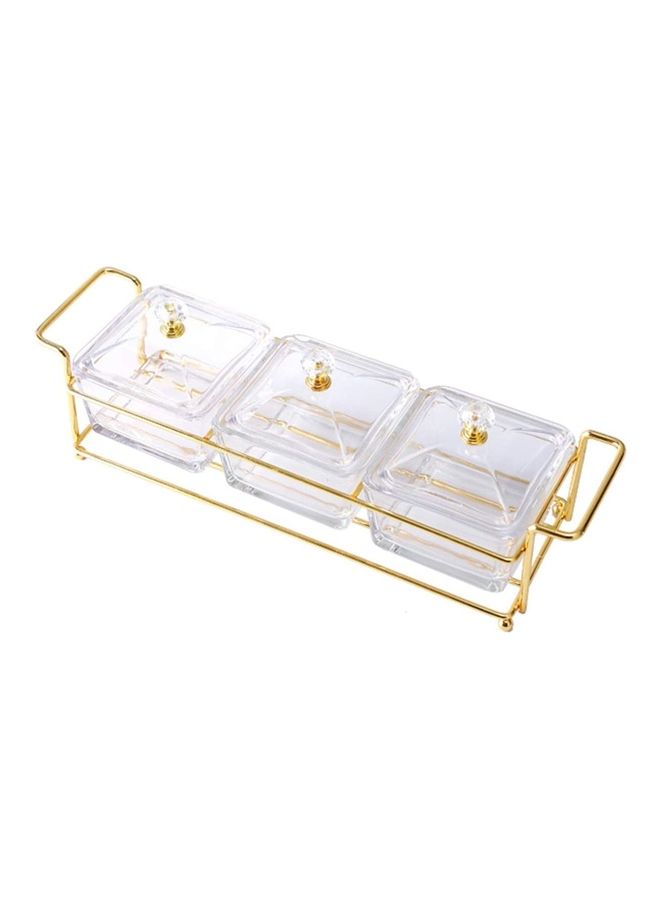 3-Piece Condiment Server Dishes with Bracket Clear/Golden 7.5 x 9.5 x 33cm