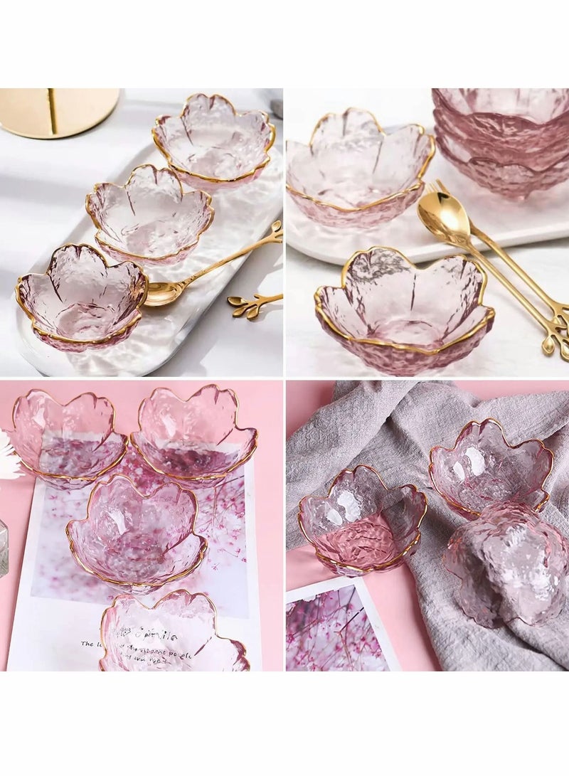 Crystal Dessert Bowl, Cherry Blossom Pattern Sauce Dishes Plates Serving Saucers Bowl for Sushi Appetizer Snack Dinnerware Set