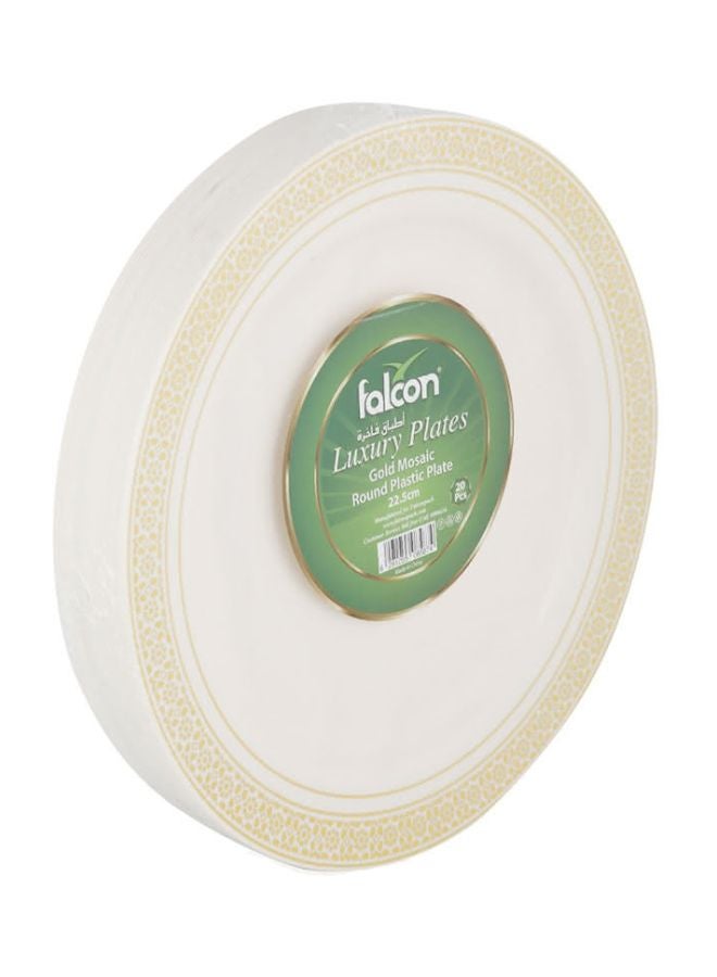 Falcon Gold Mosaic Round Plastic Plate Ivory White 22.5cm