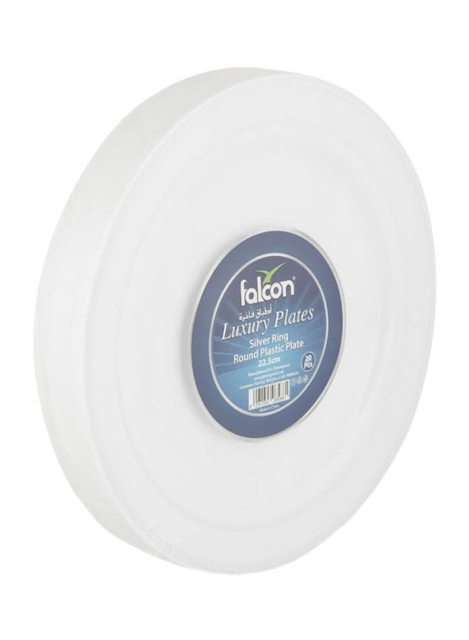 20-Piece Silver Ring Round Plate White 22.5cm
