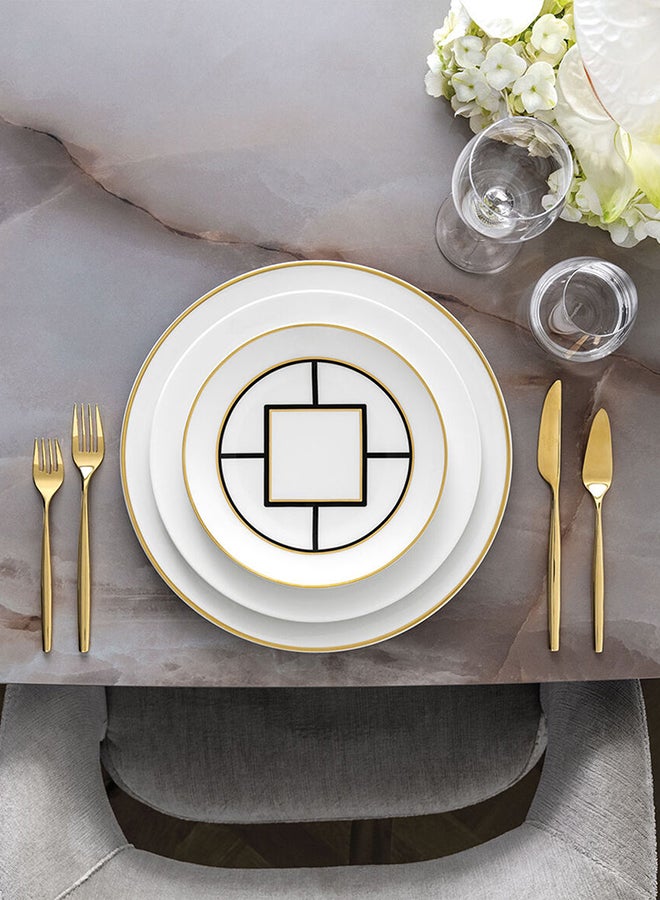 6-Piece Metro Chic Dessert Plate Set White/Black/Gold 22cm