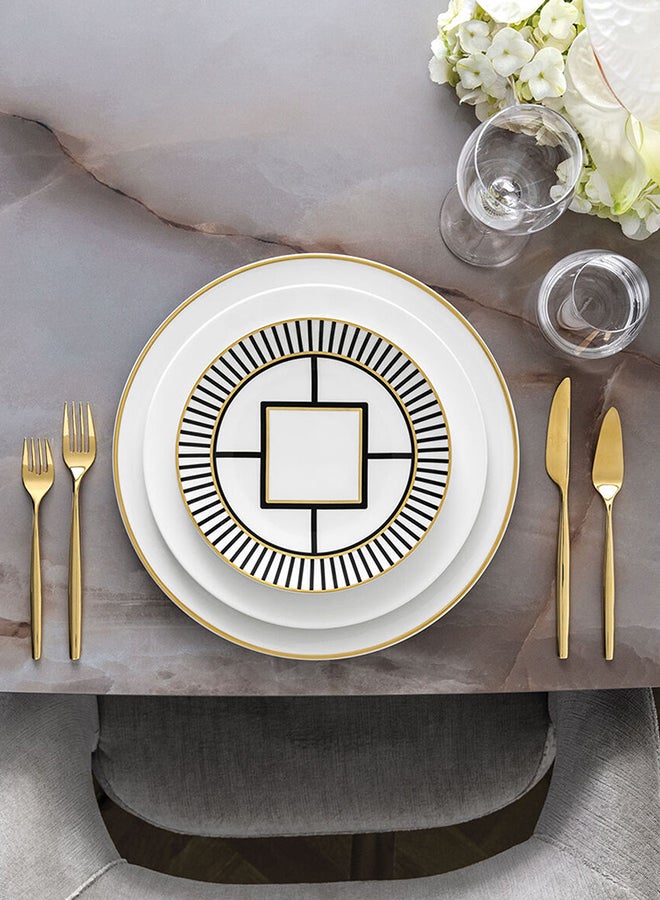 6-Piece Metro Chic Dessert Plate Set White/Black/Gold 21.9cm