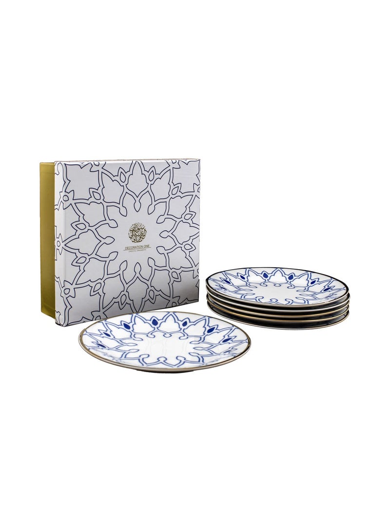 6-Piece Dessert Plate Gift Box Set White/Blue 7.5inch