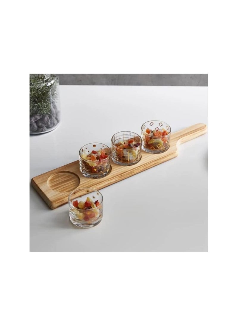 Glass Bowls and Wooden Tray Set Glass Snack Plate Dessert Separated Platter Divided Dried Fruit Bowl Fruit Container