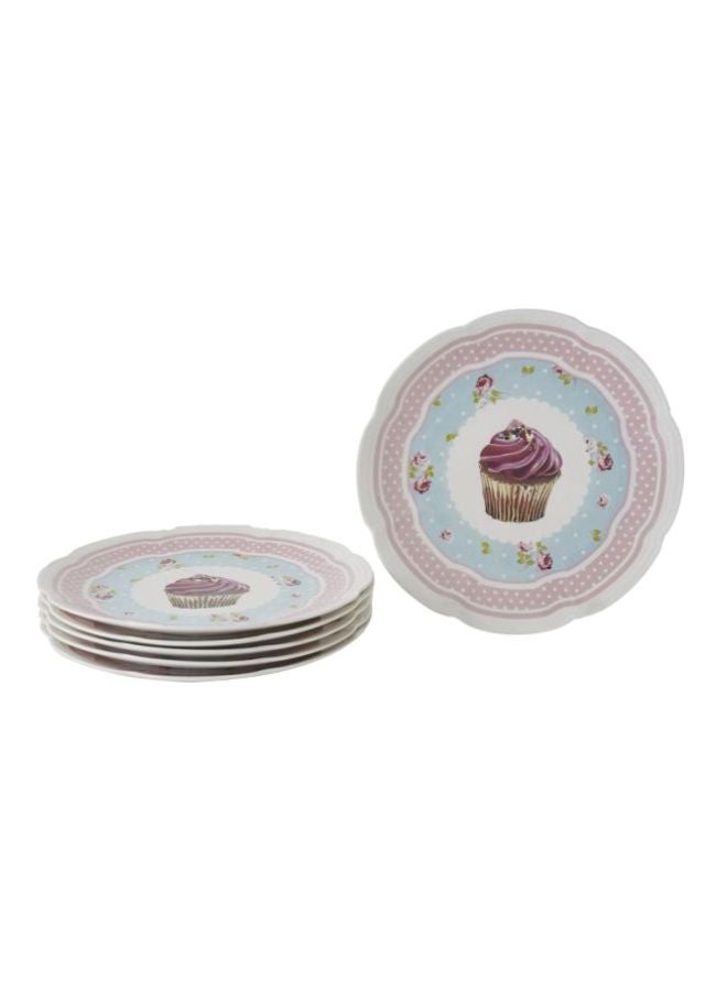 6-Piece Cake Dish Set White/Pink/Blue 27x27x2cm