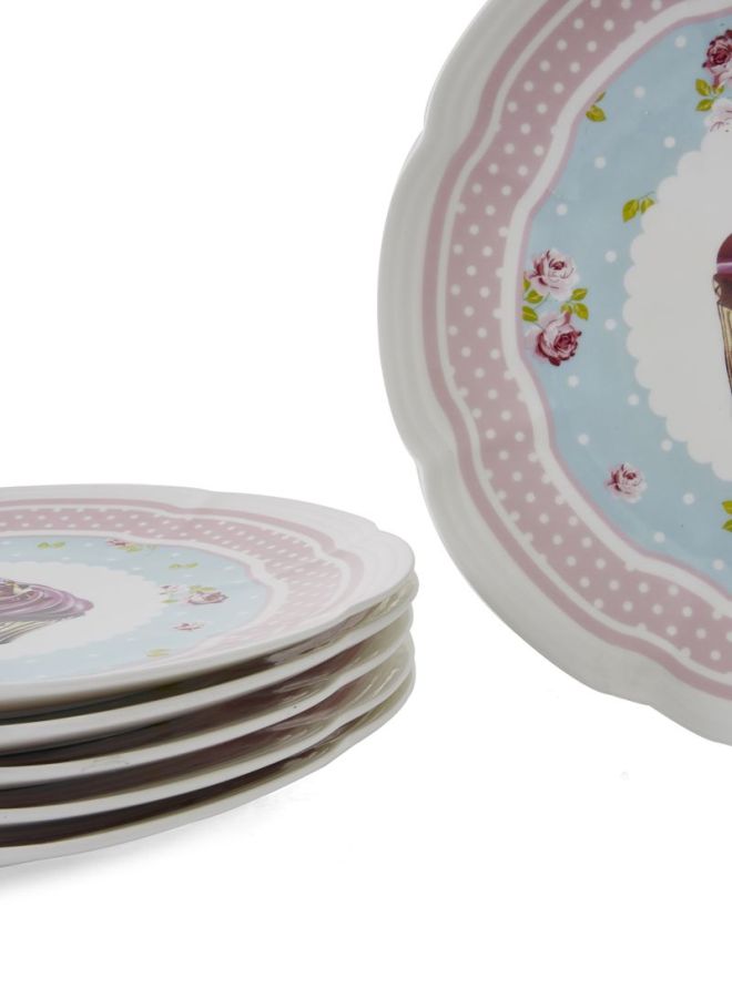 6-Piece Cake Dish Set White/Pink/Blue 27x27x2cm