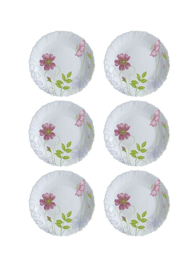 6-Piece Anemone Dessert Plates White/Green/Pink 19cm