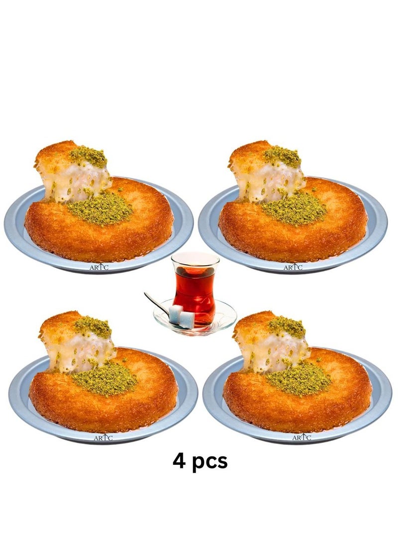 ARTC 4 Pieces Premium Thick High Grade Round Kunefe And Sweet And Dessert Cooking And Serving Plate Silver
