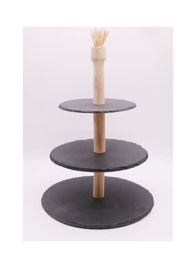 3 Tier Serving Slate With Wooden Stand Multicolour 28 x 28 x 4.5cm