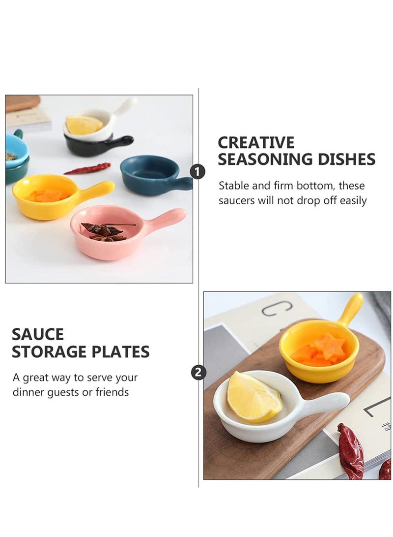 Ceramic Sauce Dishes Chip & Dip Sets Colorful Mini Bowl Set Ketchup Side Dish Tableware Condiment Relish Plate Seasoning Soy Stackable Ramekins with Grip Handle (Colorful 5 Pcs)