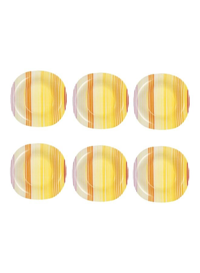 6-Piece Strips Dessert Plates Yellow/Orange/Pink 19cm