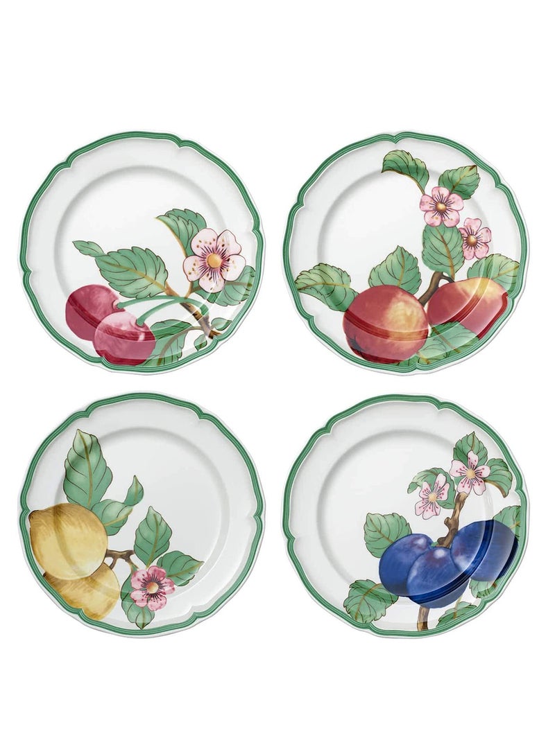 4-Piece French Garden Fruit Printed Salad Plate Set Multicolour 26cm