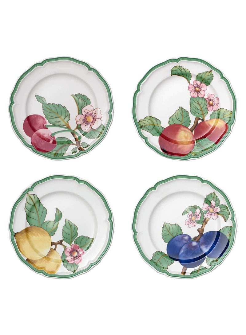 4-Piece French Garden Fruit Printed Salad Plate Set Multicolour 21cm