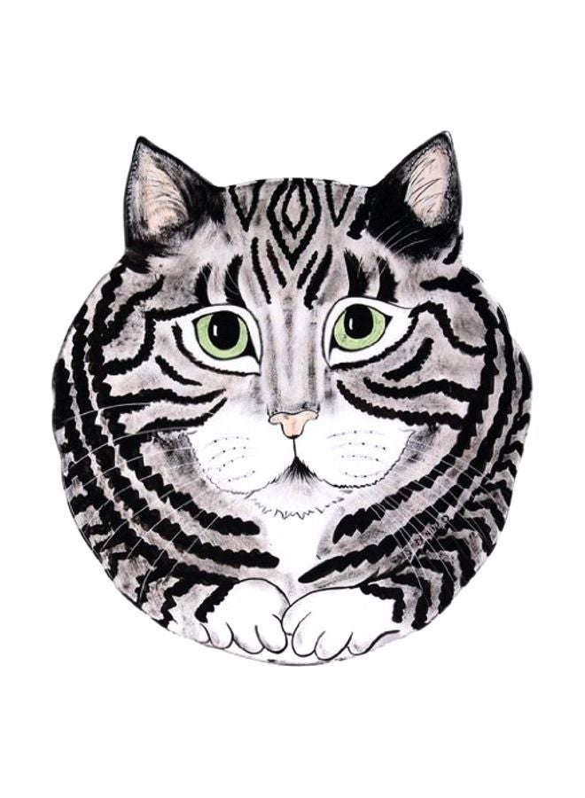 Tabby Cat Designed Salad Plate Black/Grey/White 10.75inch