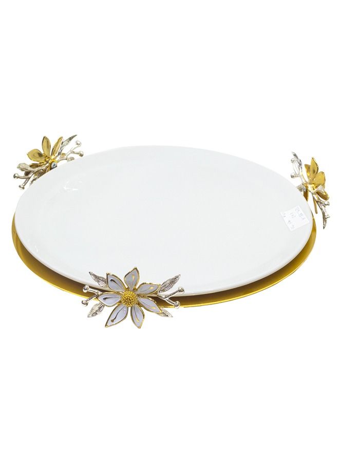 2-piece Platter Set With Stand, gold/white 30 cm