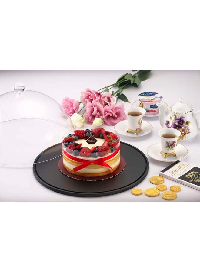 Round Black Wooden Serving Platter with Acrylic Cover Set 26 cm