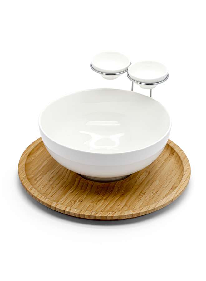 Porcelain Porcelain Chip & dip with Bamboo Stand , Brown