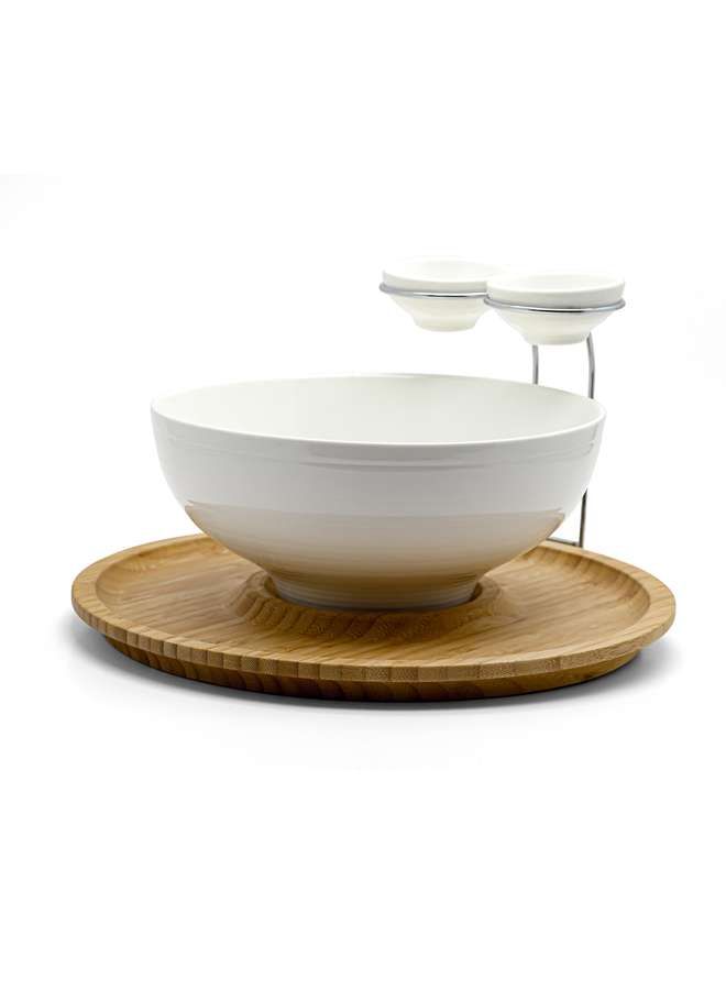 Porcelain Porcelain Chip & dip with Bamboo Stand , Brown