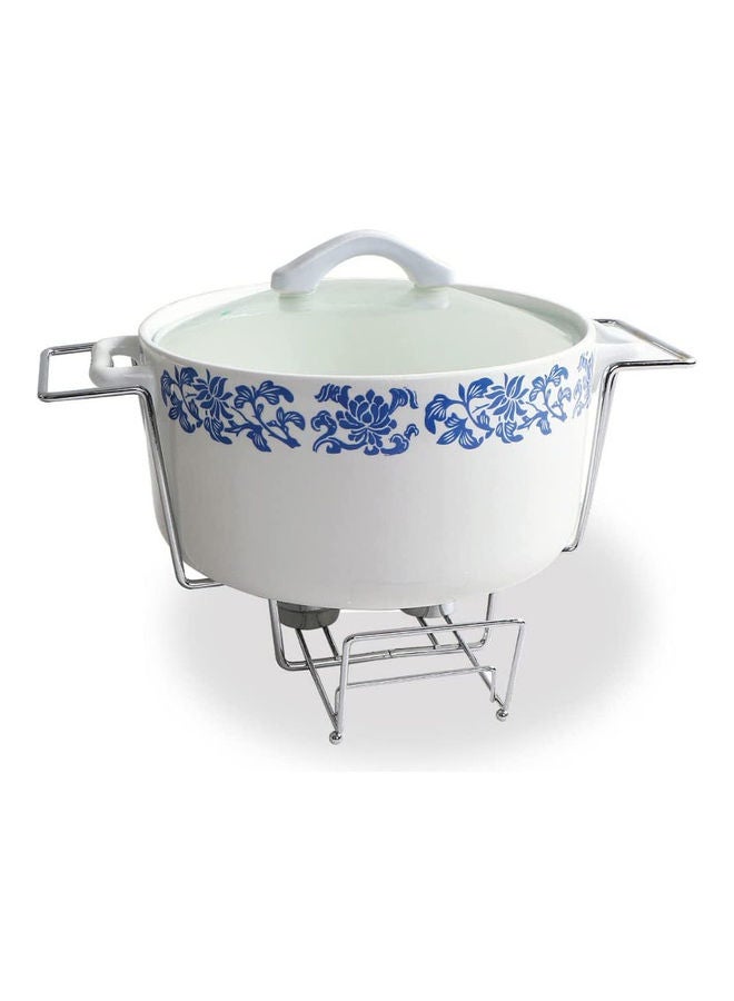 Round Chafing Dish Porcelain Marble Buffet Set White/Blue/Silver 32cm