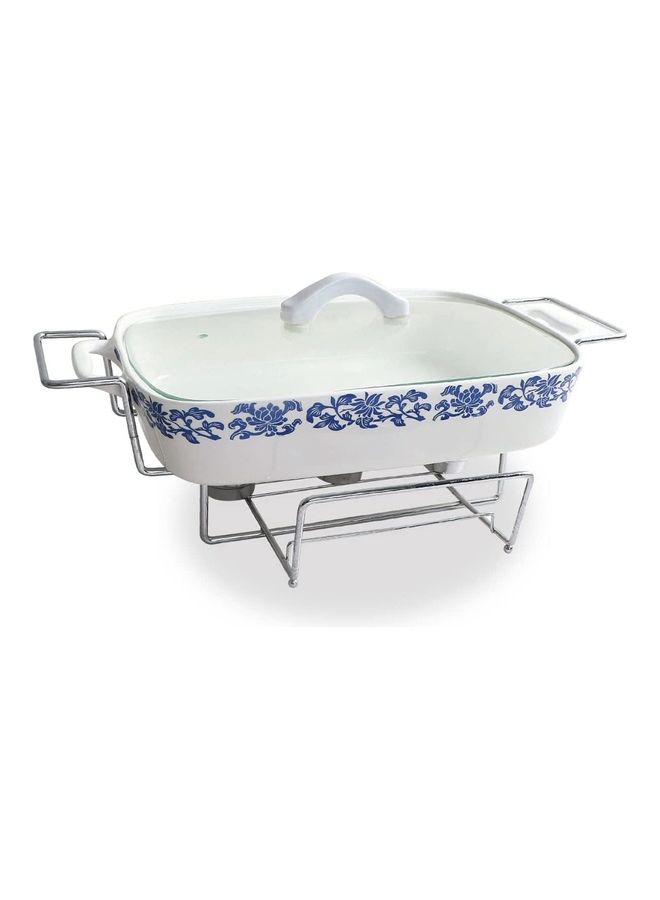 Rectangle Chafing Dish Porcelain Marble Buffet Set White/Blue/Silver 43cm