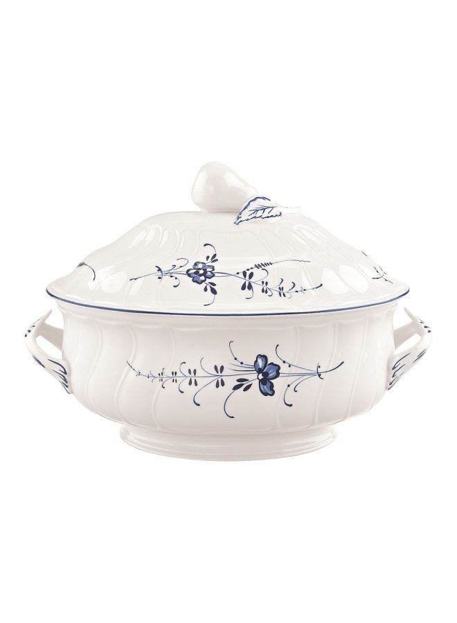 Old Luxembourg Porcelain Tureen White/Blue/Black