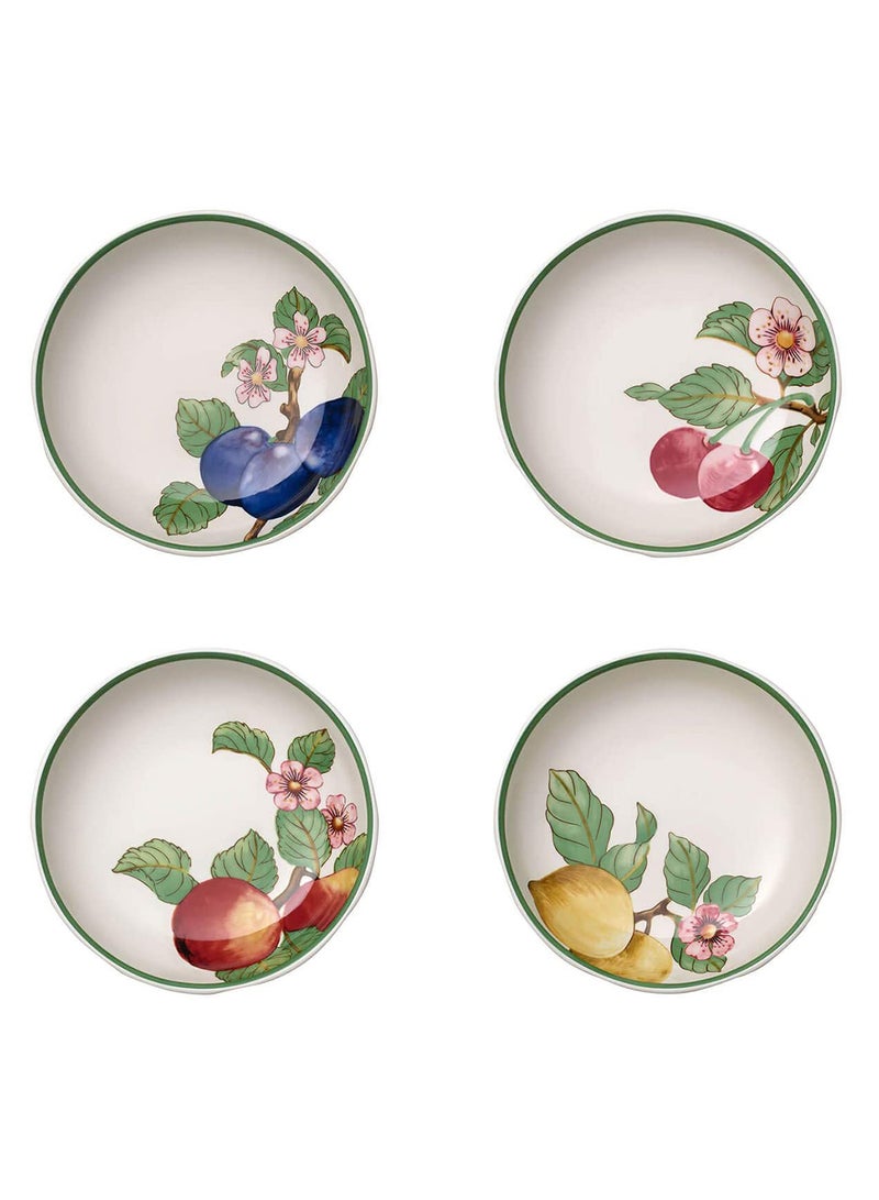 4-Piece French Garden Fruit Printed Flat Bowl Set Multicolour 14 x 8cm