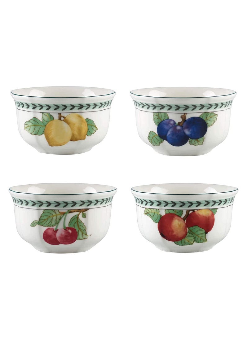 4-Piece French Garden Fruit Printed Bowl Set Multicolour 14 x 8cm
