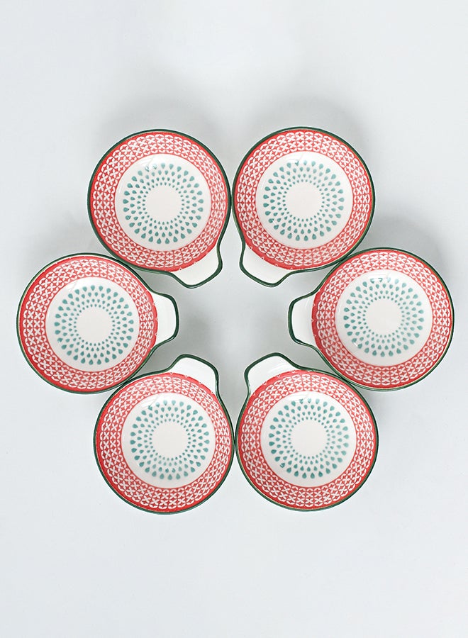 6-Piece Hand-Painted Saucer With Handle Red 11.2x9.5x4cm