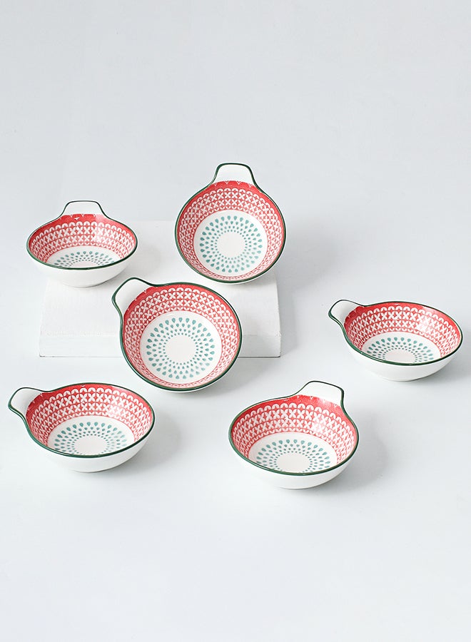 6-Piece Hand-Painted Saucer With Handle Red 11.2x9.5x4cm