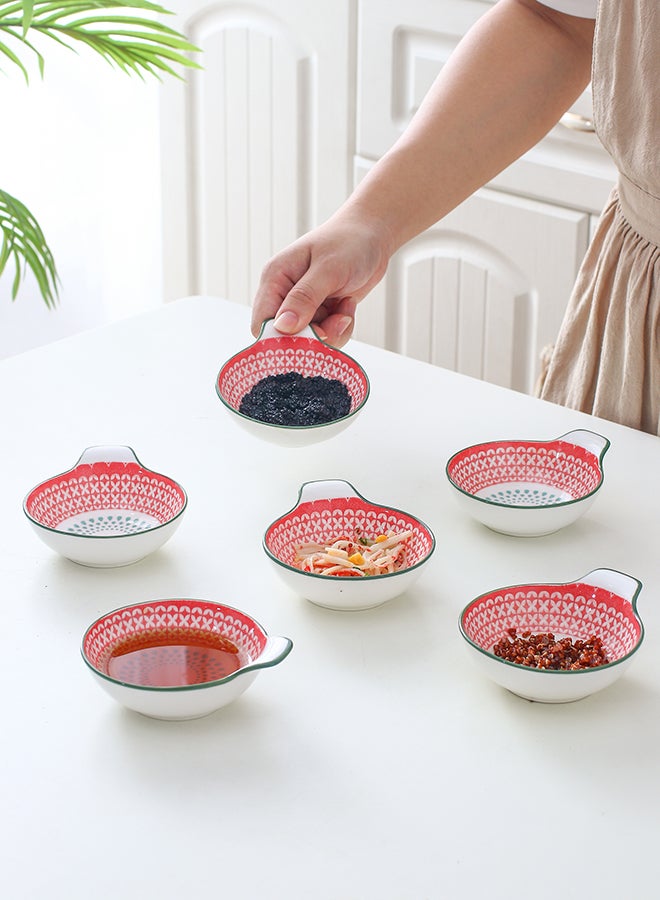 6-Piece Hand-Painted Saucer With Handle Red 11.2x9.5x4cm