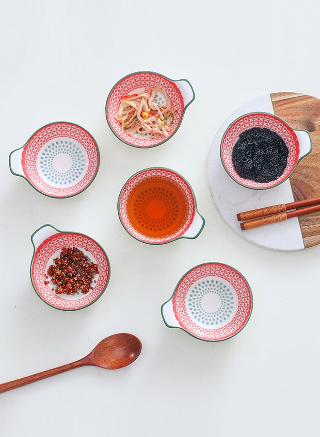 6-Piece Hand-Painted Saucer With Handle Red 11.2x9.5x4cm