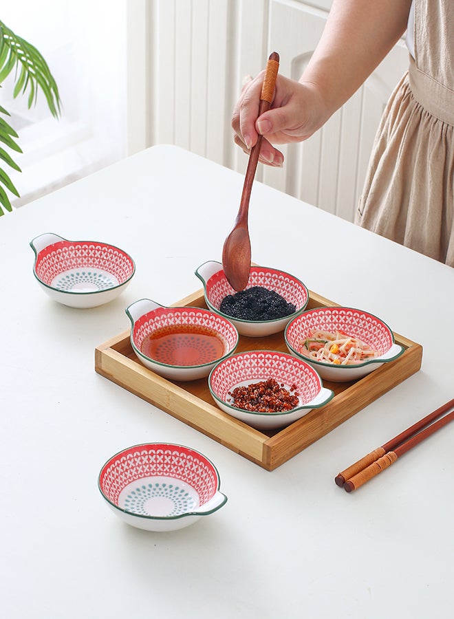 6-Piece Hand-Painted Saucer With Handle Red 11.2x9.5x4cm
