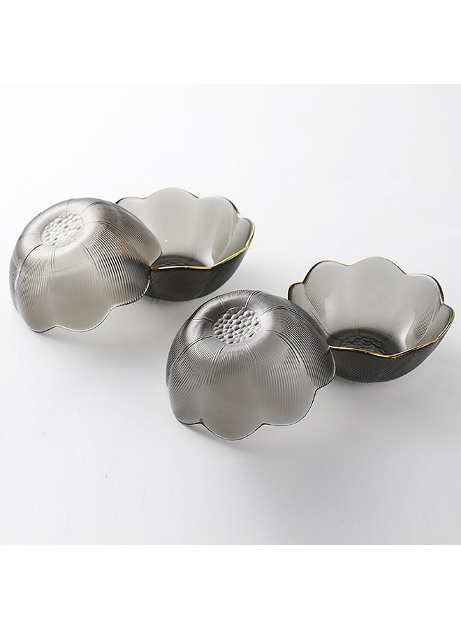 4-Piece Fluorescent Glass Daily Bowl Set Grey 13 x 5cm