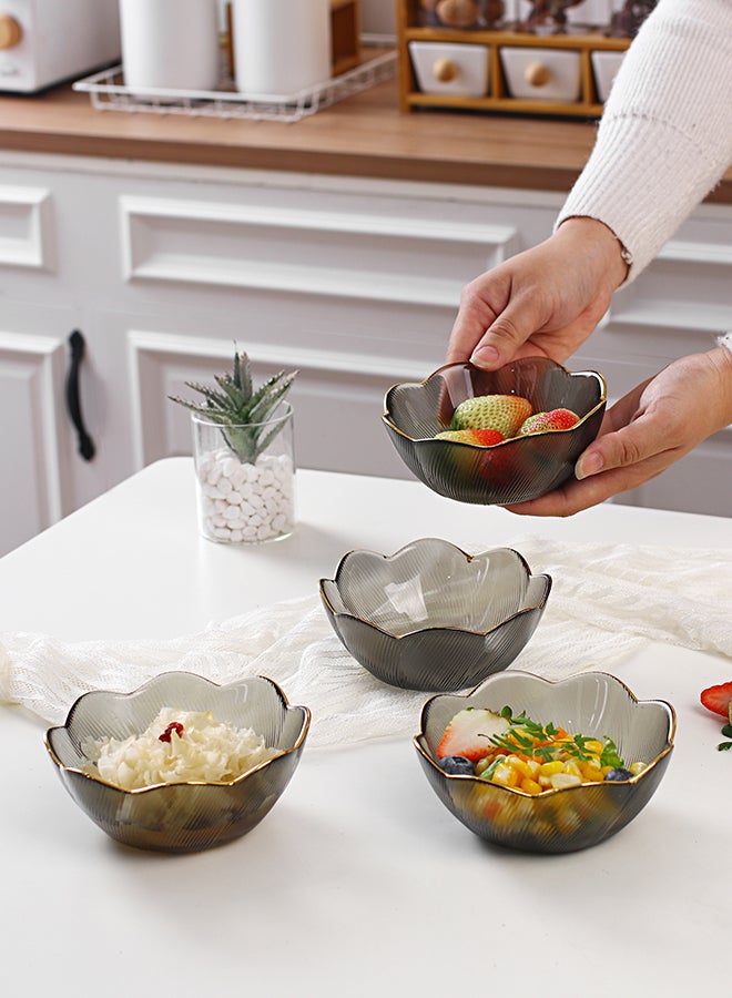 4-Piece Fluorescent Glass Daily Bowl Set Grey 13 x 5cm