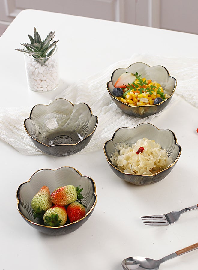 4-Piece Fluorescent Glass Daily Bowl Set Grey 13 x 5cm