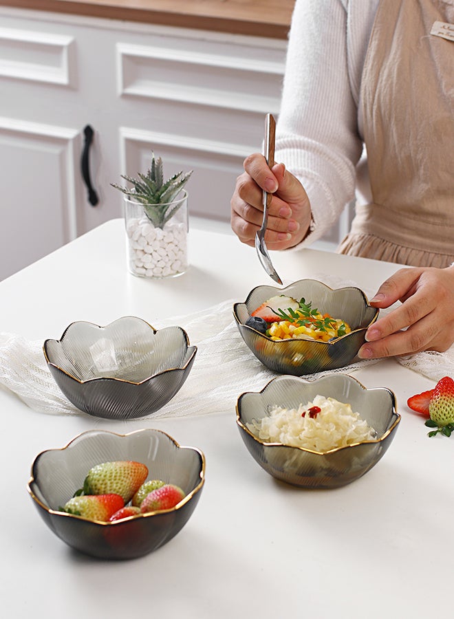 4-Piece Fluorescent Glass Daily Bowl Set Grey 13 x 5cm