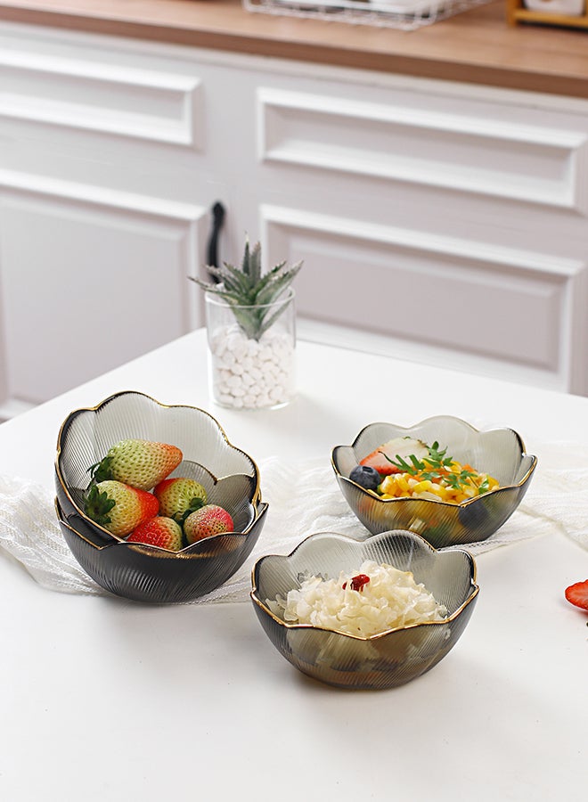 4-Piece Fluorescent Glass Daily Bowl Set Grey 13 x 5cm