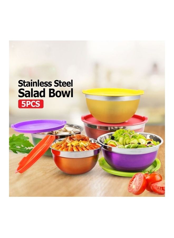 5-Piece Salad Bowl With Cover Multicolour 28cm