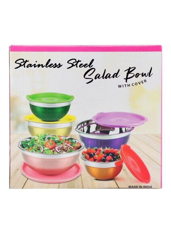 5-Piece Salad Bowl With Cover Multicolour 28cm