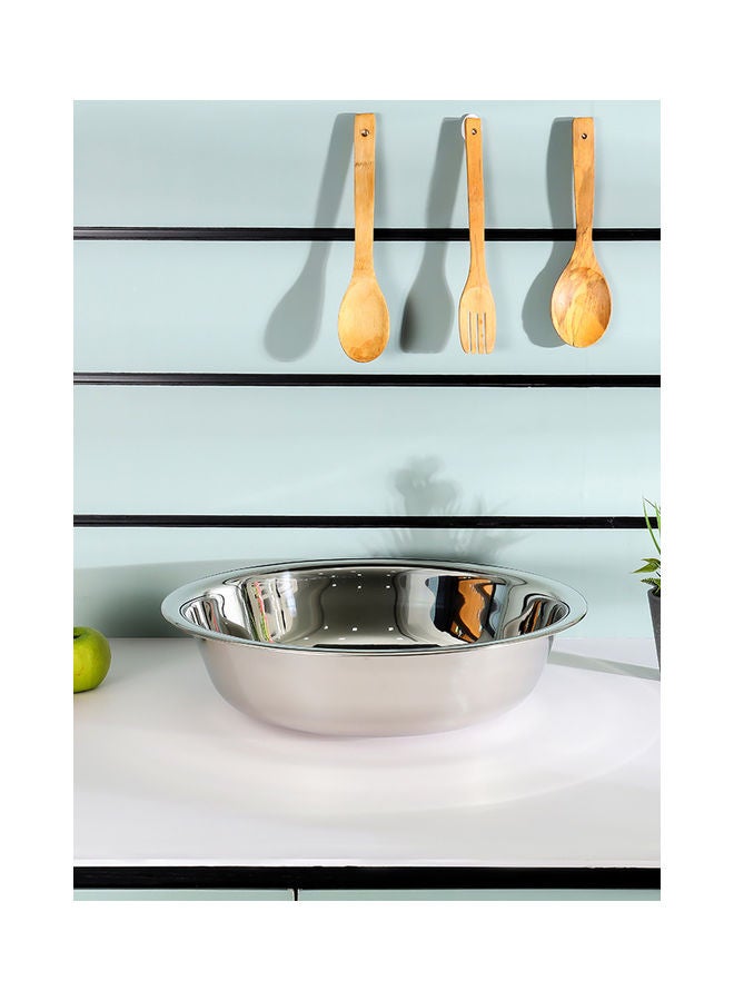 Round Stainless Steel Basin Multi-Purpose Utility Basin with Mirror-Finish Design| Break-Resistant Light-Weight Durable and Stylish Construction Silver 45cm