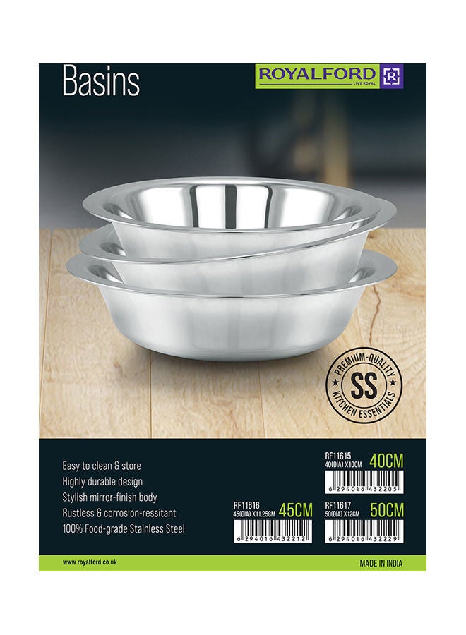 Round Stainless Steel Basin Multi-Purpose Utility Basin with Mirror-Finish Design| Break-Resistant Light-Weight Durable and Stylish Construction Silver 45cm