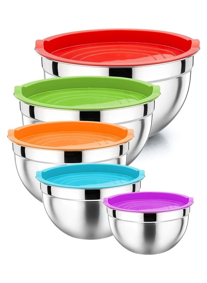 5-Piece Salad Bowl With Cover Multicolour 28cm
