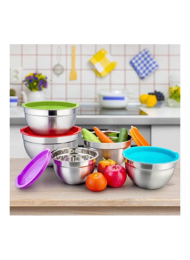 5-Piece Salad Bowl With Cover Multicolour 28cm