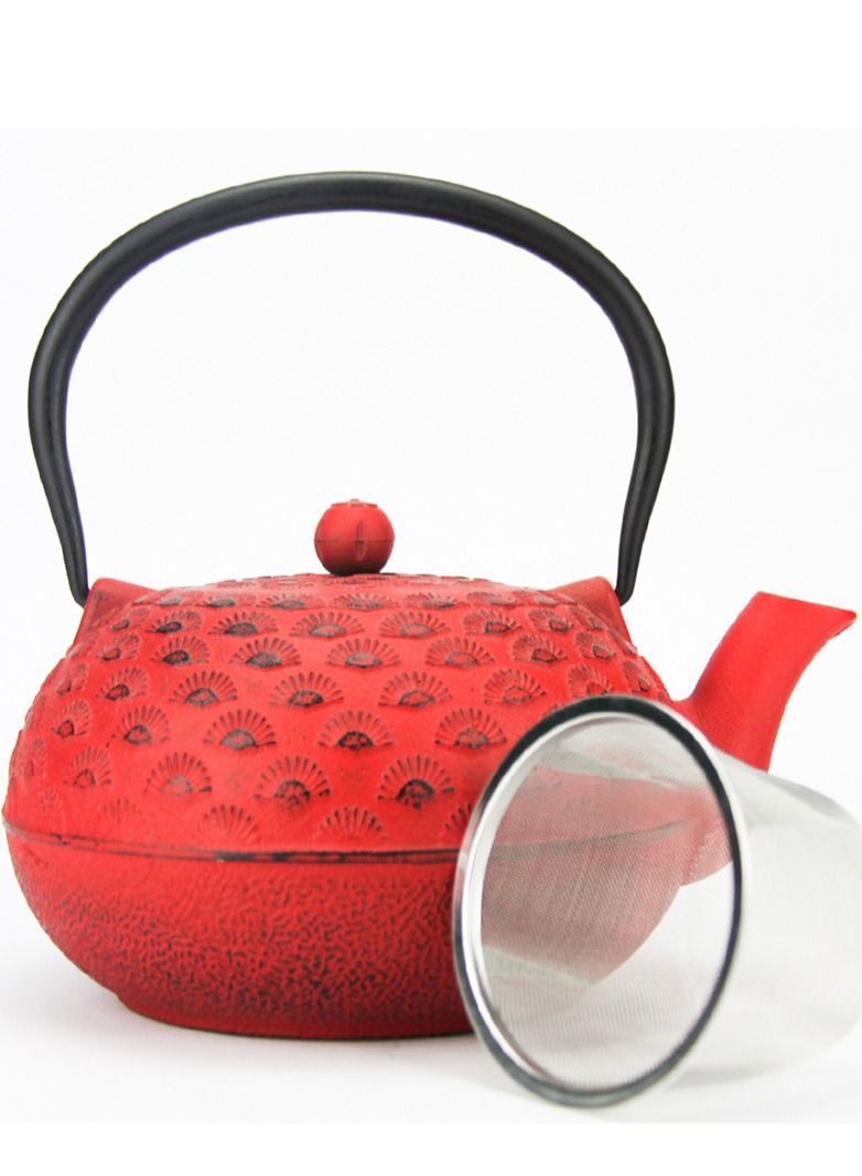 Durable Tetsubin Stainless Steel Infuser for Loose Leaf Tea Construction Enameled Interior 1.8 Liters Red