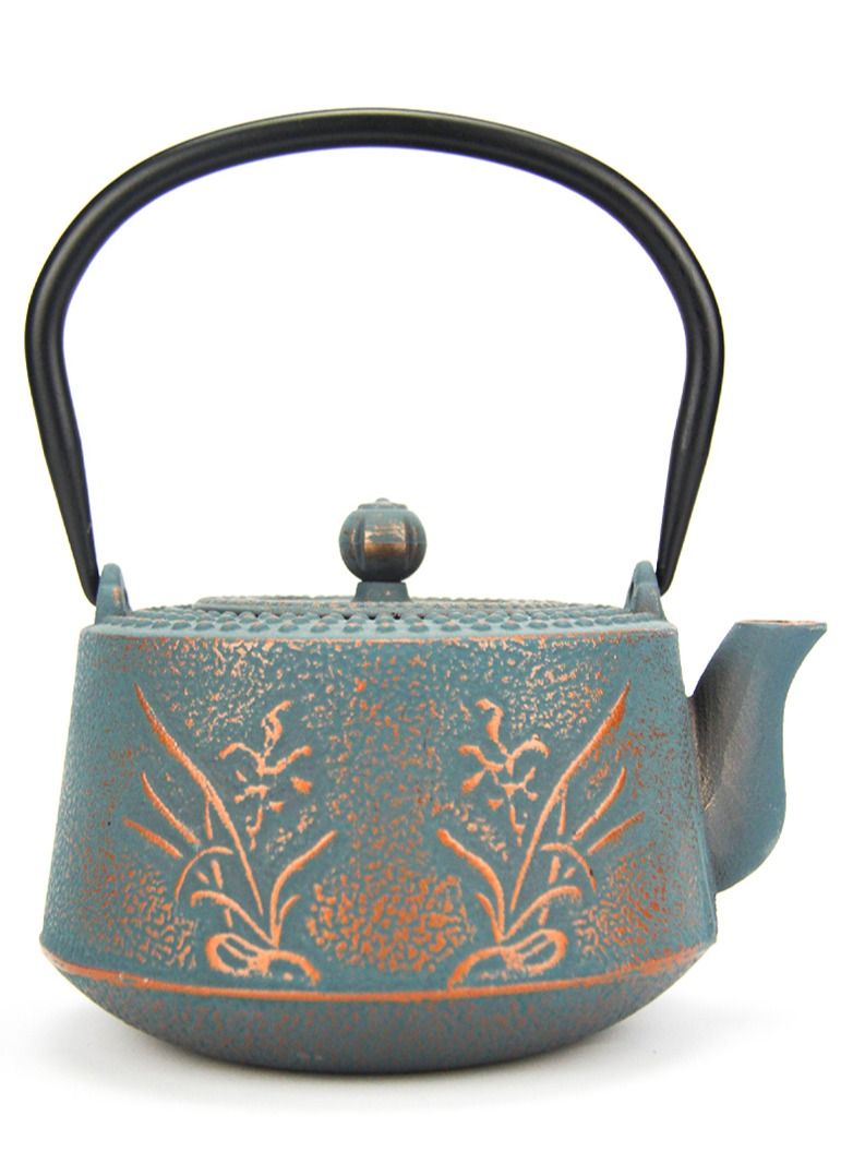 Durable Coated with Enamel Interior Cast Iron Teapot with Stainless Steel Infuser for Brewing Loose Tea Leaf 1.3 Liter Blue
