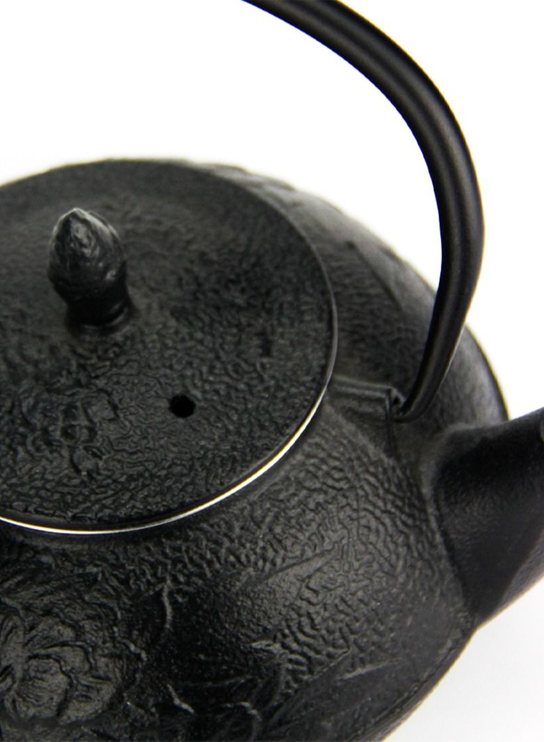 Durable Coated with Enamel Interior Cast Iron Teapot with Stainless Steel Infuser for Brewing Loose Tea Leaf 0.8 Liter Black
