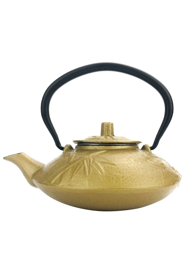 Tea Lovers Delight Stylish and Functional Cast Iron Teapot with Infuser for Loose Leaf and Tea Bags 0.65L Gold