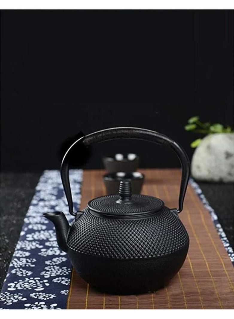 Durable Enamelled Interior Cast Iron Teapot Coated with Enameled Interior 0.6 Liter Black