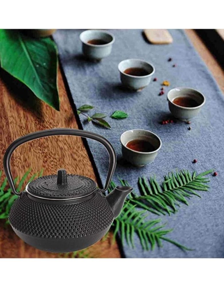 Durable Enamelled Interior Cast Iron Teapot Coated with Enameled Interior 0.6 Liter Black